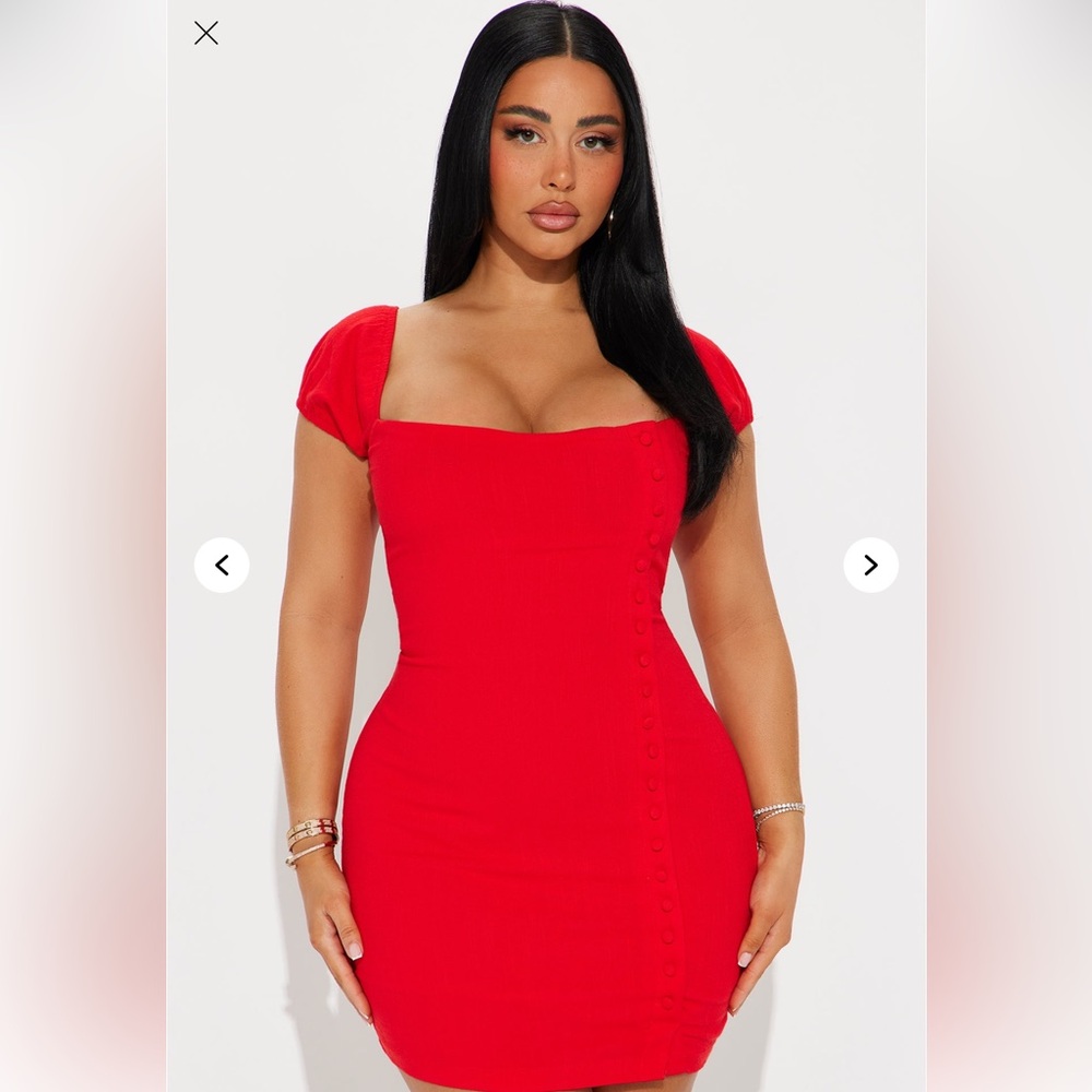 Red Stretch Linen Micro Mini Dress - Picture 2 of 6